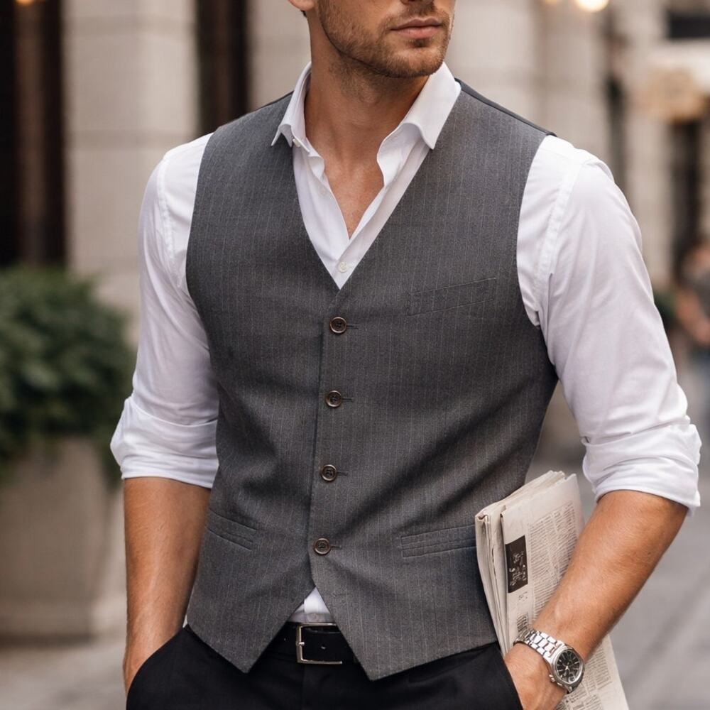 Y2K Old Money Gray Tailored Vest Men’s M Preppy Office Siren Smart Layering